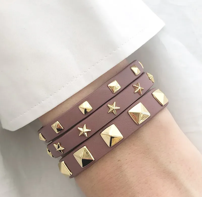 Dark Leather Star Stud Bracelet Mini Dusty Grape