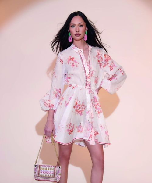 PHO Firenze Woven Ramie Vegetable Silk Short Dress Polinesia